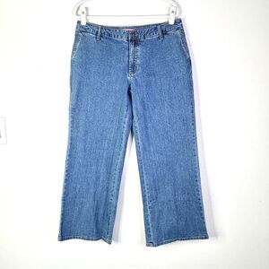 WOMAN WITHIN Jeans Women 14 WP Blue Modern Fit Wide Leg Stretch Cotton NWOT